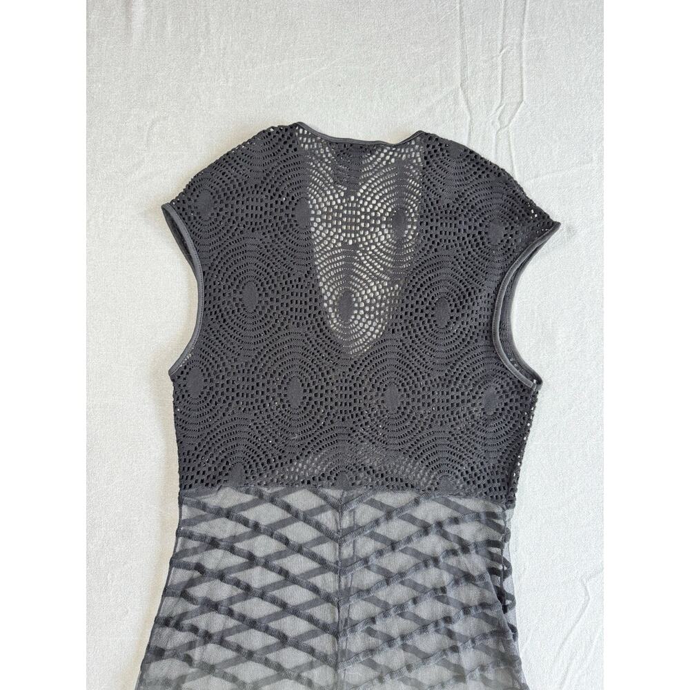 Vintage 90s Vivienne Tam Black Crochet Mesh Maxi Dress & RARE Slip Set, Size 1
